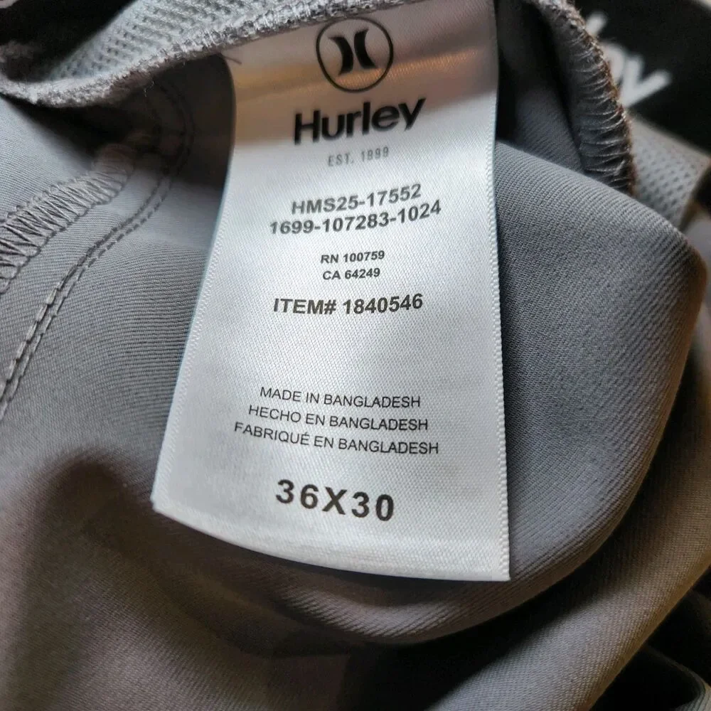 Hurley Men's Pants Performance Stretch Pants Zip Pocket / 36X30 / Gray /‎ New